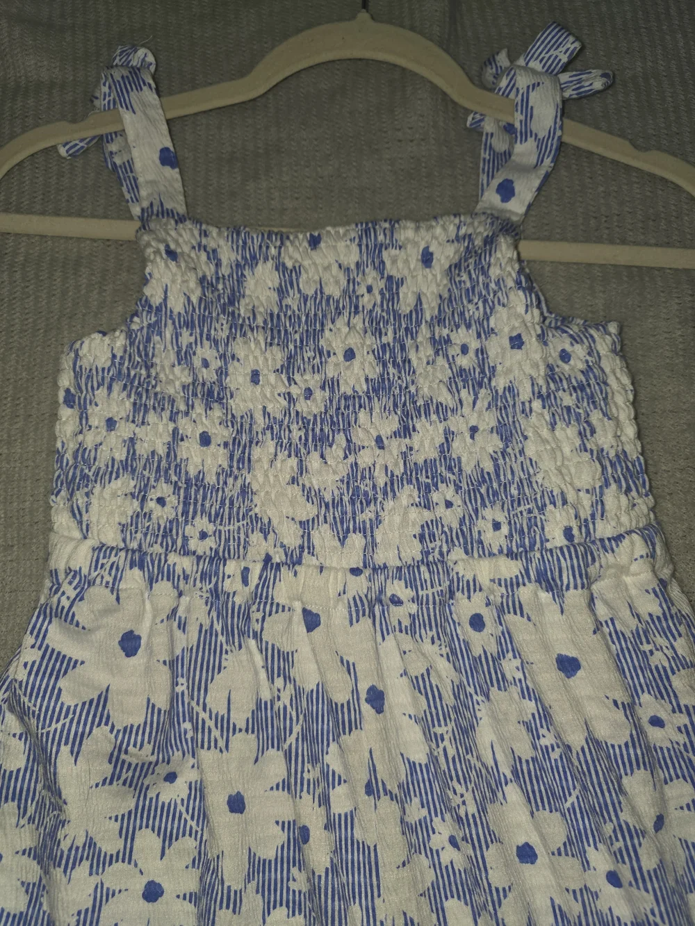 Blue & White Paisley Lane Floral Romper- Girls 12